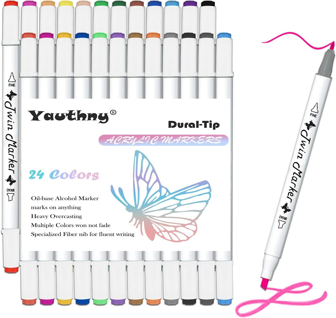 24 Colors Dual Brush Tip Permanent Art Markers Alcohol Based Marker with Case